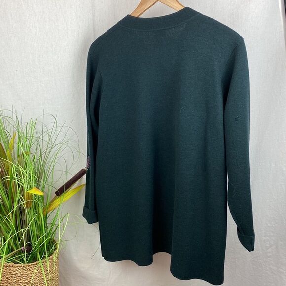 Eileen Fisher Wool Green Knit Open Front Long Sleeve Jacket M - Picture 3 of 10